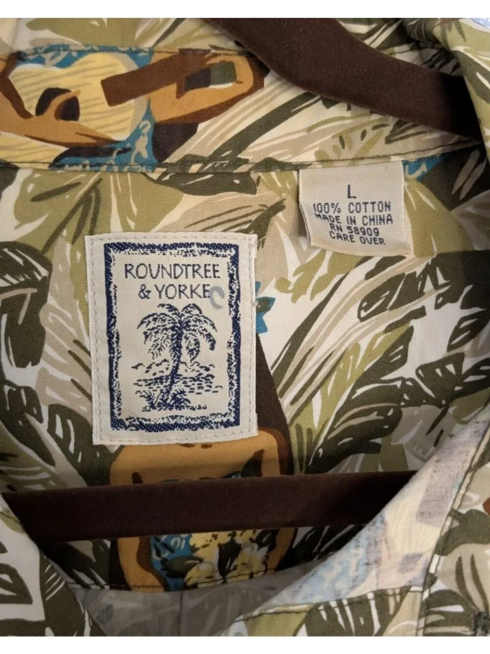 Roundtree & Yorke Mens Hawaiian Button-Up Shirts Lg 100% Cotton Tropical Floral - Picture 5 of 16